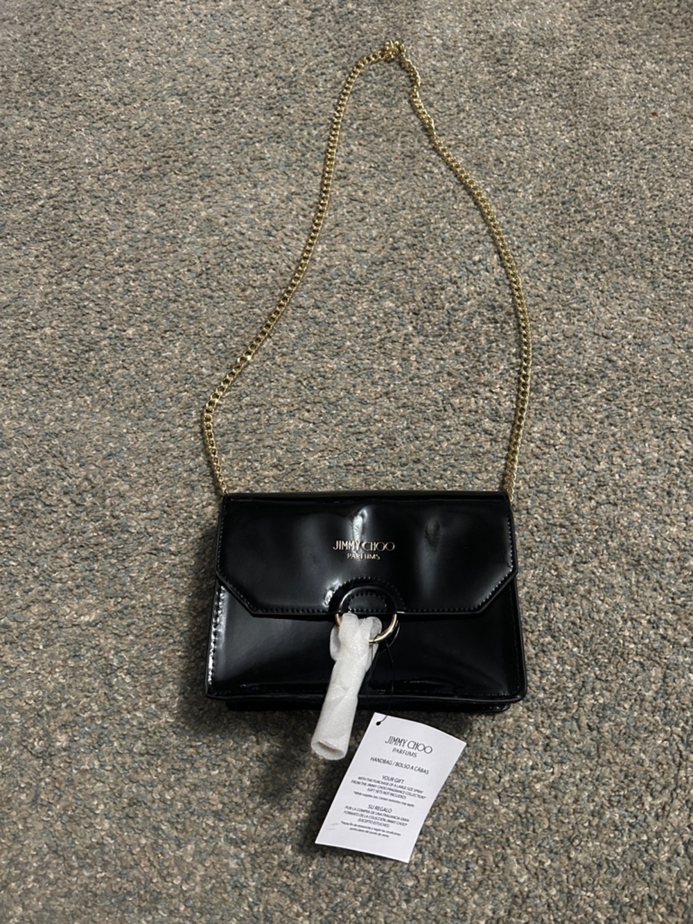 Jimmy Choo Black Patent Chain Crossbody Bag with Gold Hardware